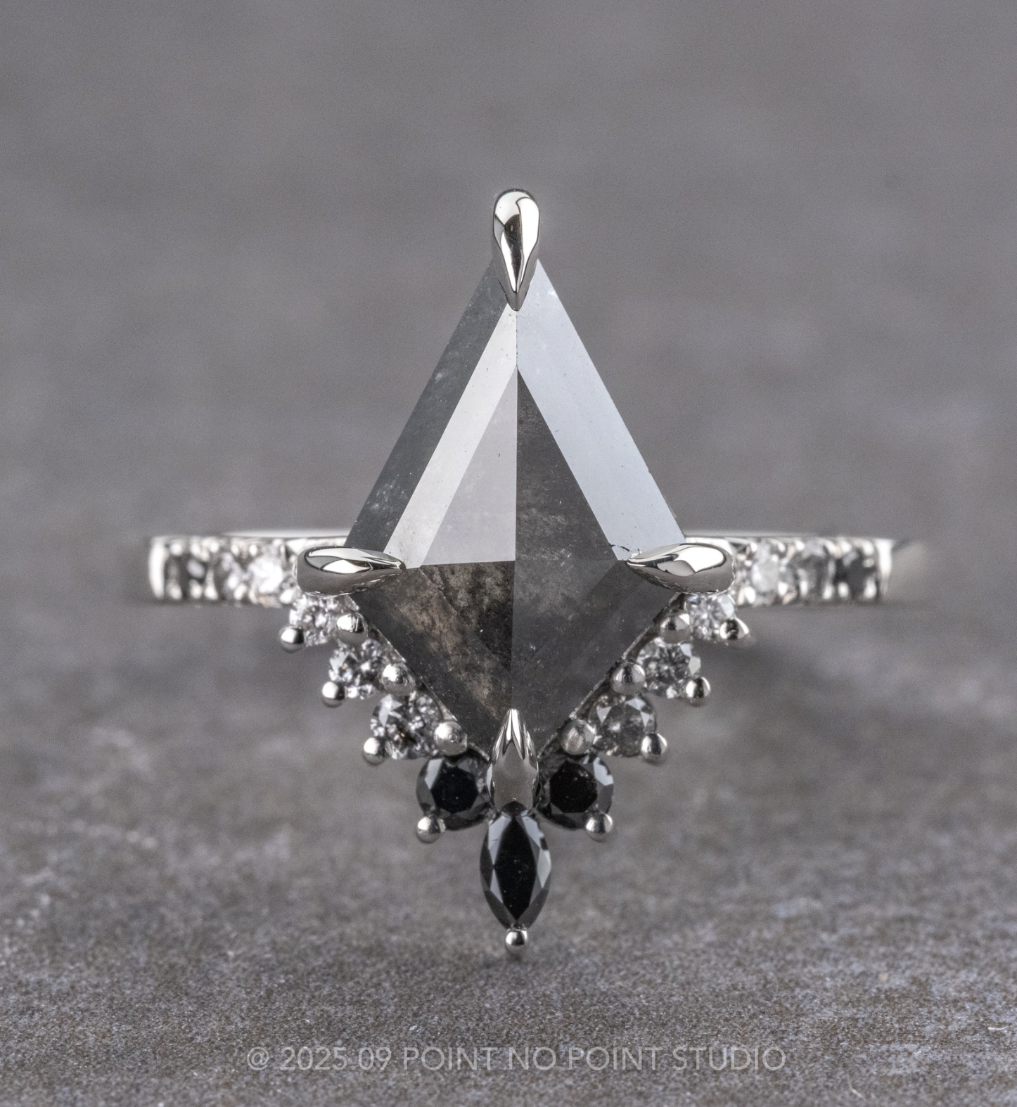 Point No Point Studio 1.67 Carat Black Kite Diamond Engagement Ring, Ombre Avaline Setting, Platinum