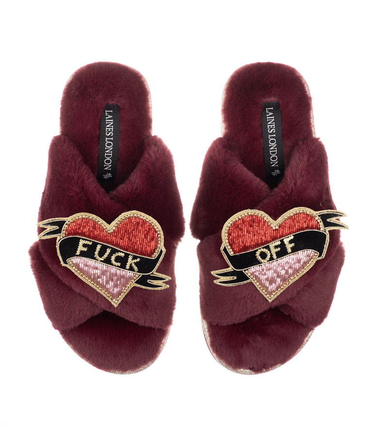 Laines London (via Wolf &amp; Badger) Classic Laines Slippers With Fuck Off Brooches