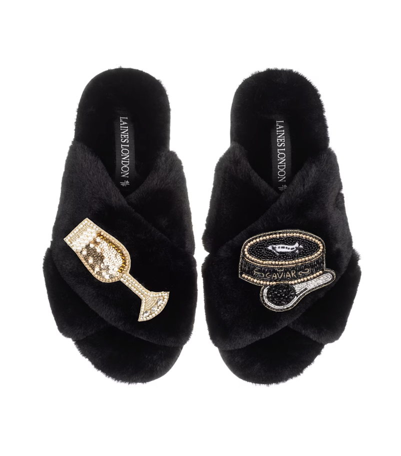 Laines London (via Wolf &amp; Badger) Classic Laines Slippers With Caviar &amp; Glass Of Champers Brooches