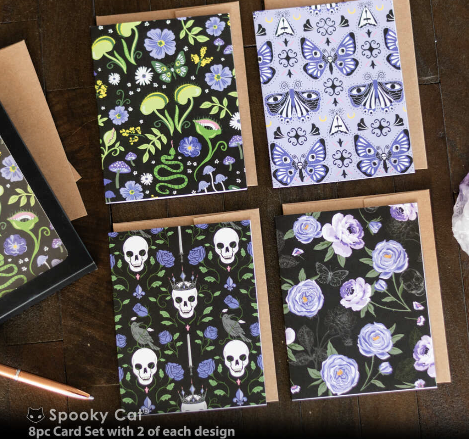 Spooky Cat Press Gothic Floral Card Set (4pcs)