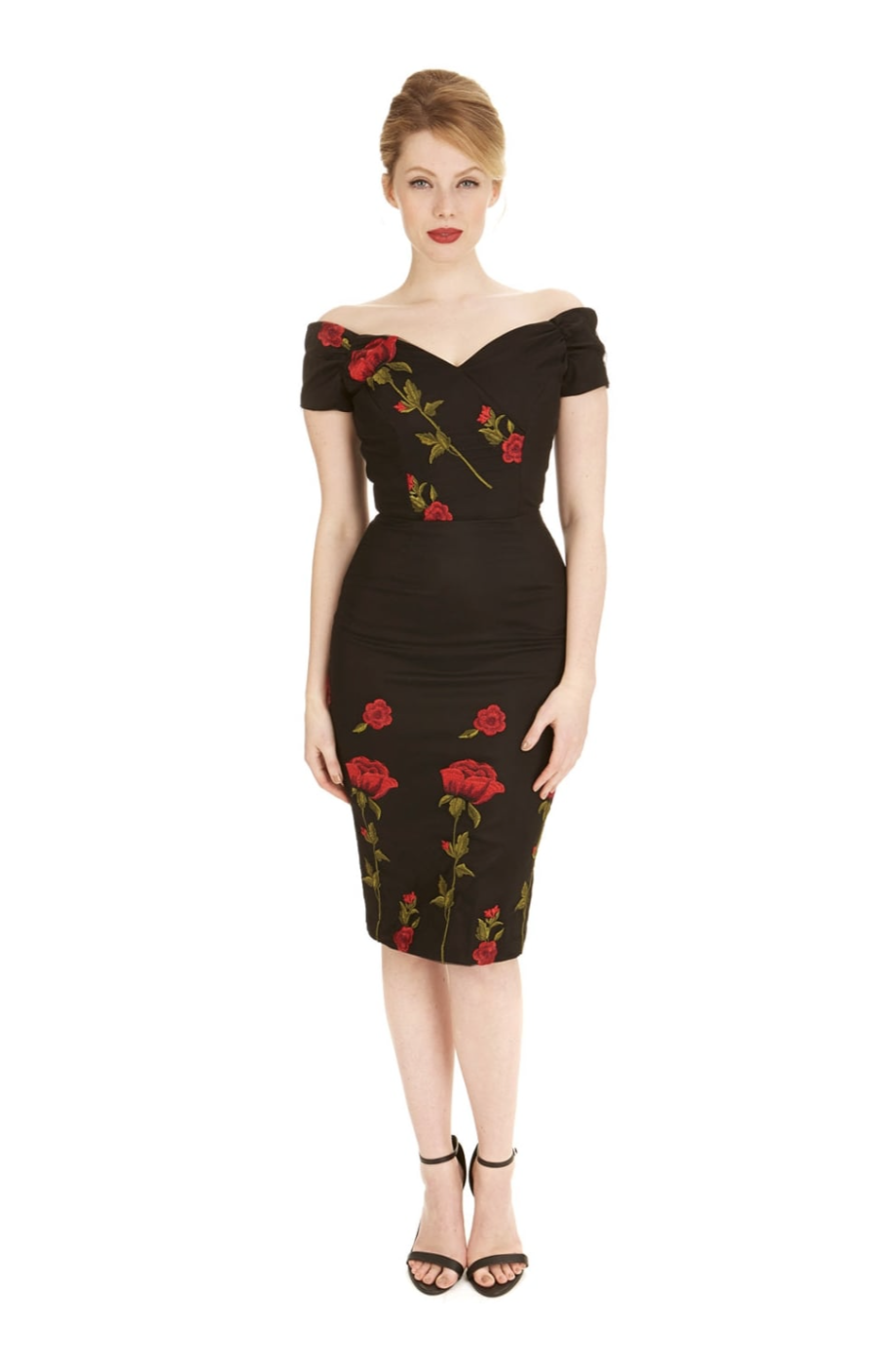 The Pretty Dress Company Fatale Embroidered Rose Pencil Dress