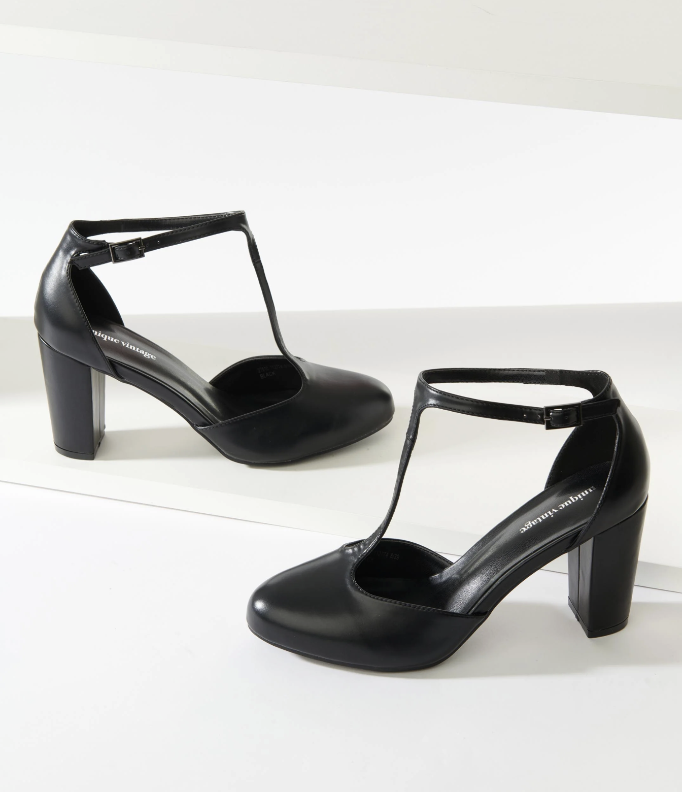 Unique Vintage Black Leatherette T-Strap Astaire Pumps
