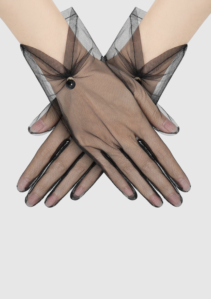 Babeyond Short Pearl Mesh Tulle Gloves