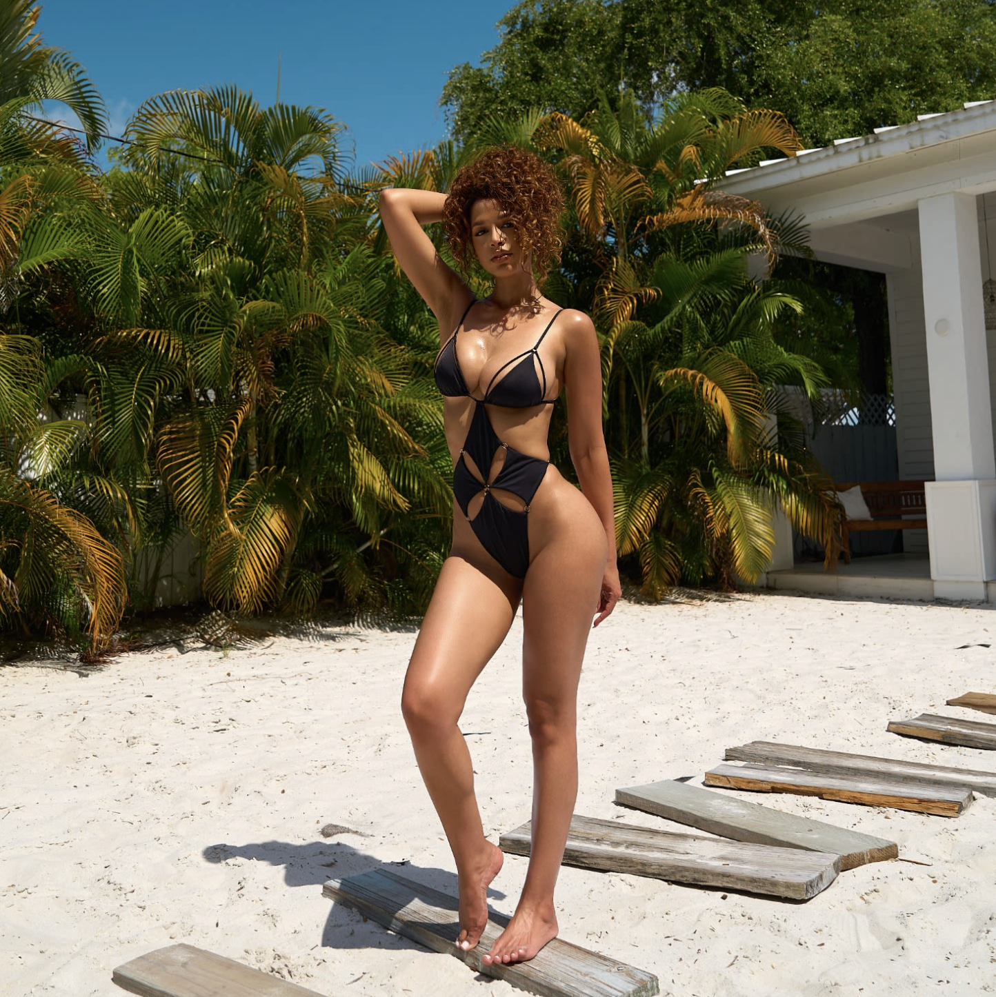 Mahogany Coast Swim (via Wolf &amp; Badger) Flirt Diamond Cut-Out Swimsuit