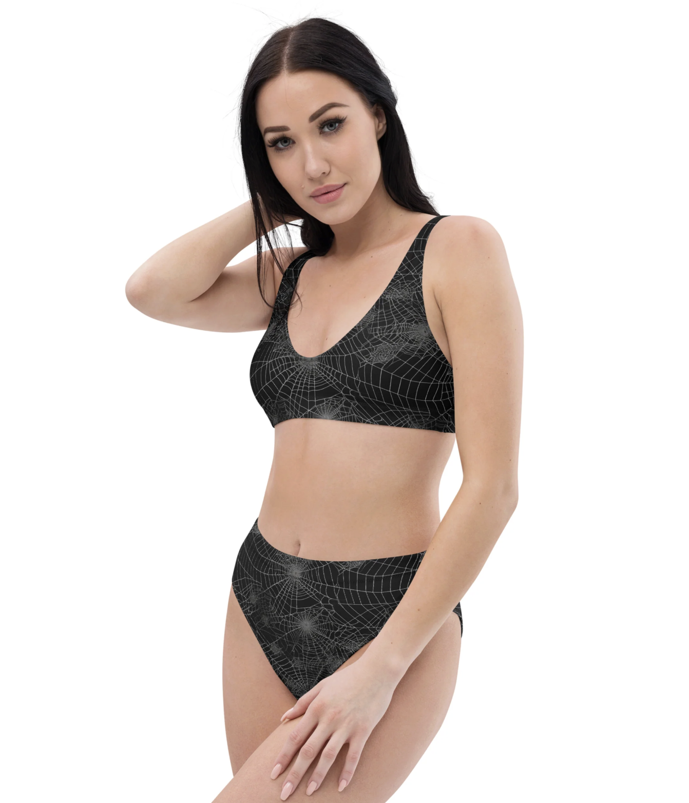 Unique Vintage Black Spiderweb High Waist Swim Set