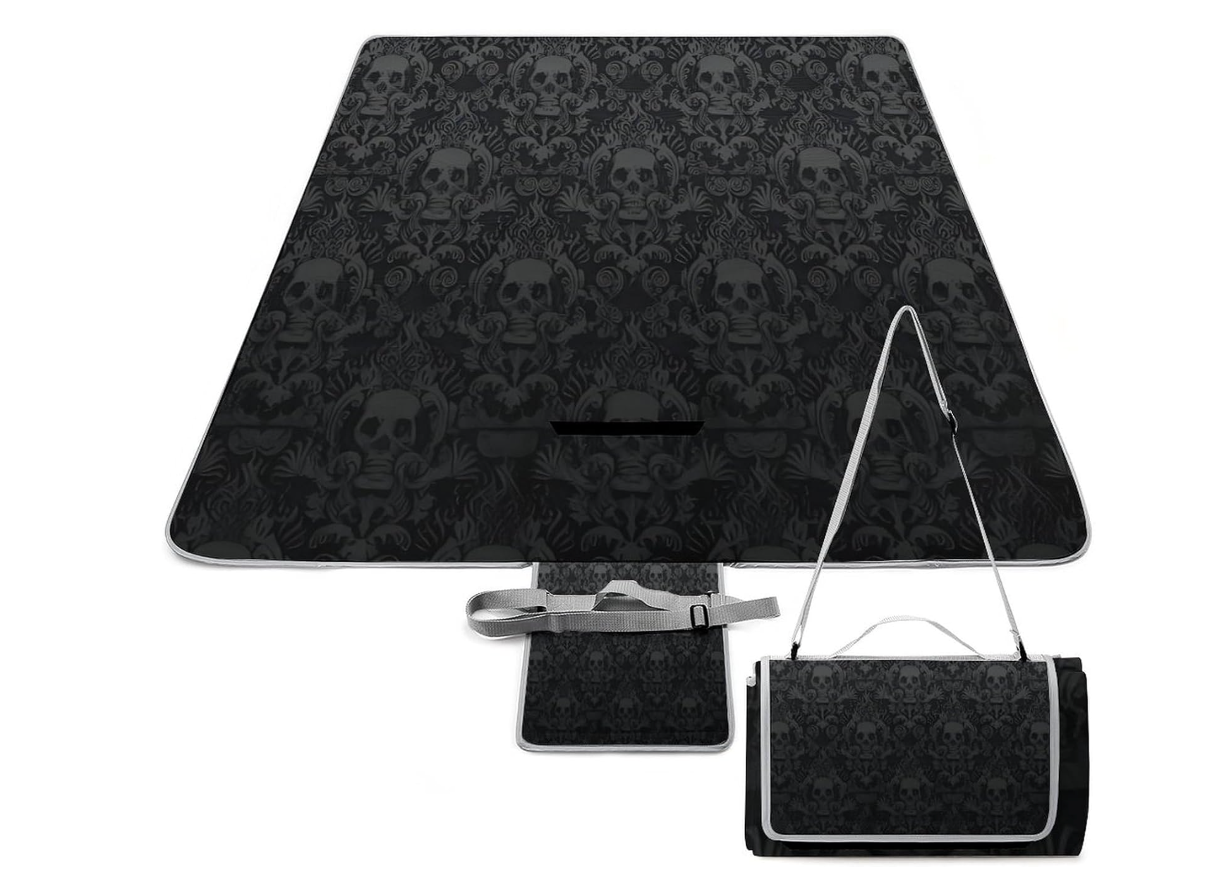 Gothic Black Skull Damask Waterproof Outdoor Blanket via Amazon