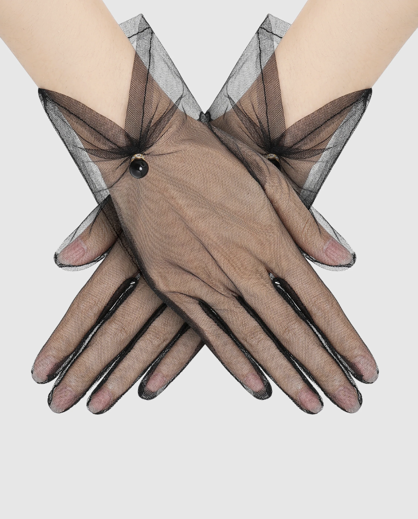 Babeyond, Short Pearl Mesh Tulle Gloves