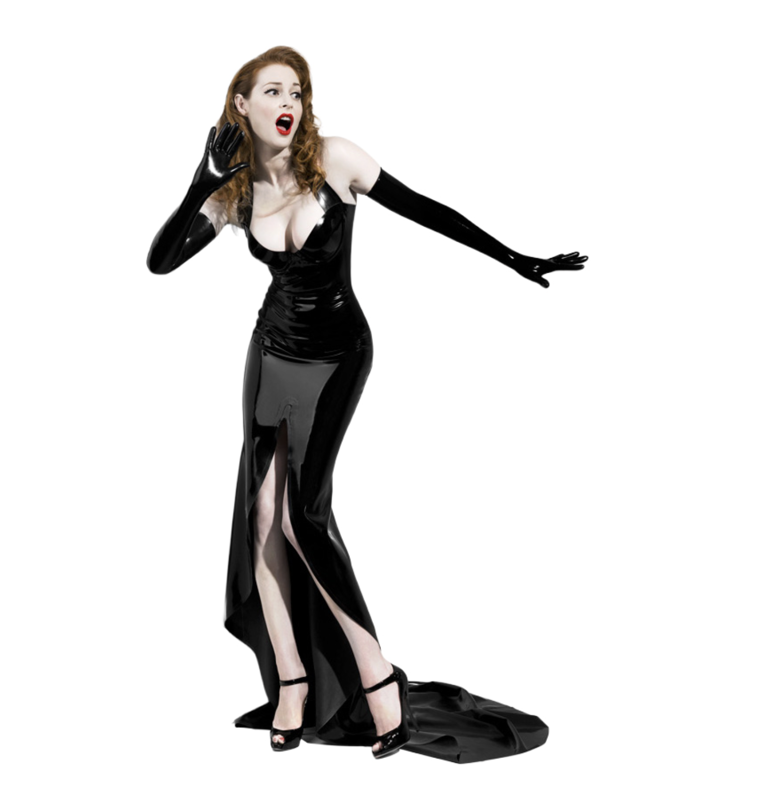 Atsuko Kudo, Halter Neck Candy Cup Front Split Gown w/ Train / Detachable Train Loop