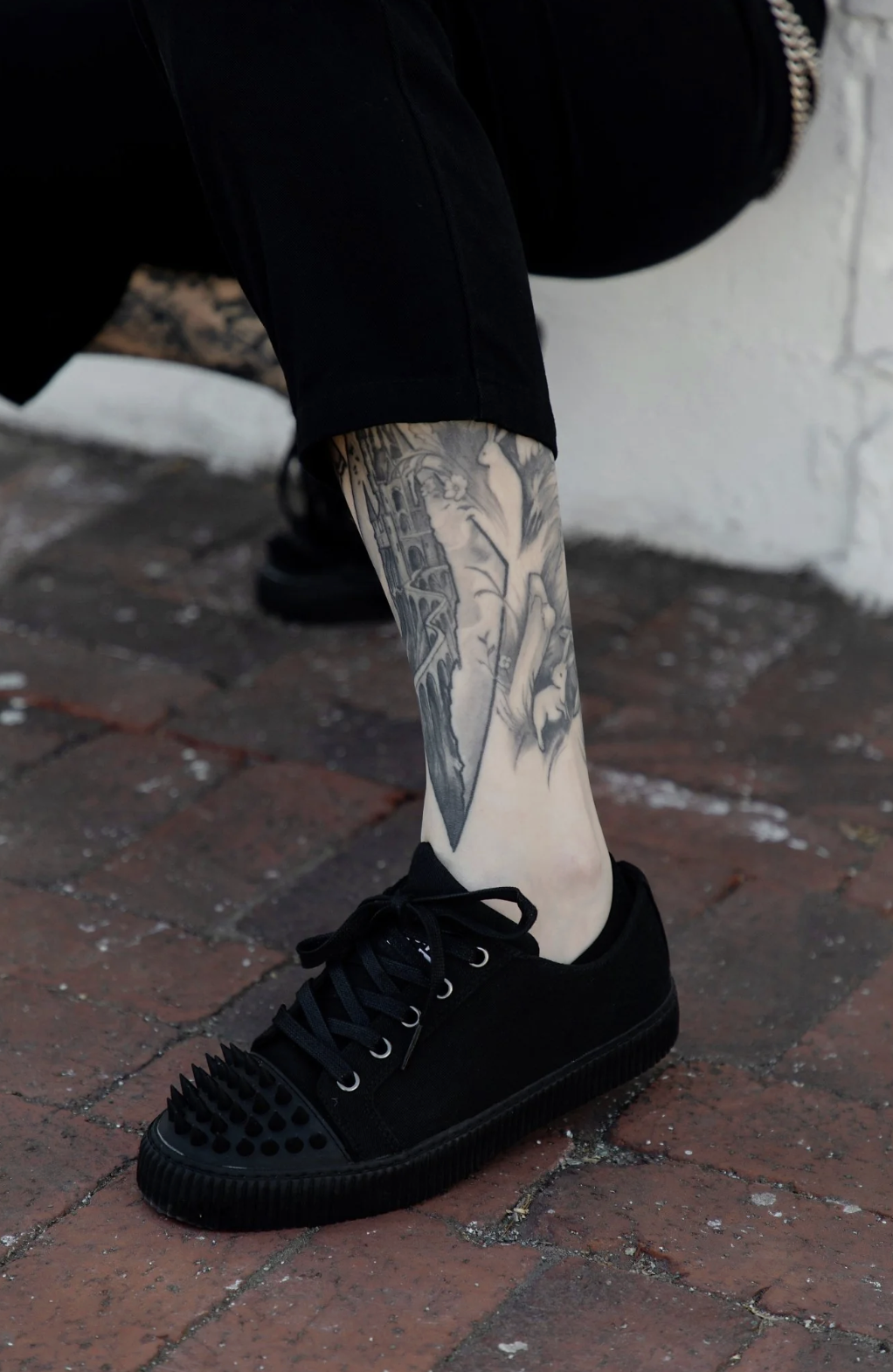 T.U.K. Footwear Black Twill Spiked Lace Up Sneaker