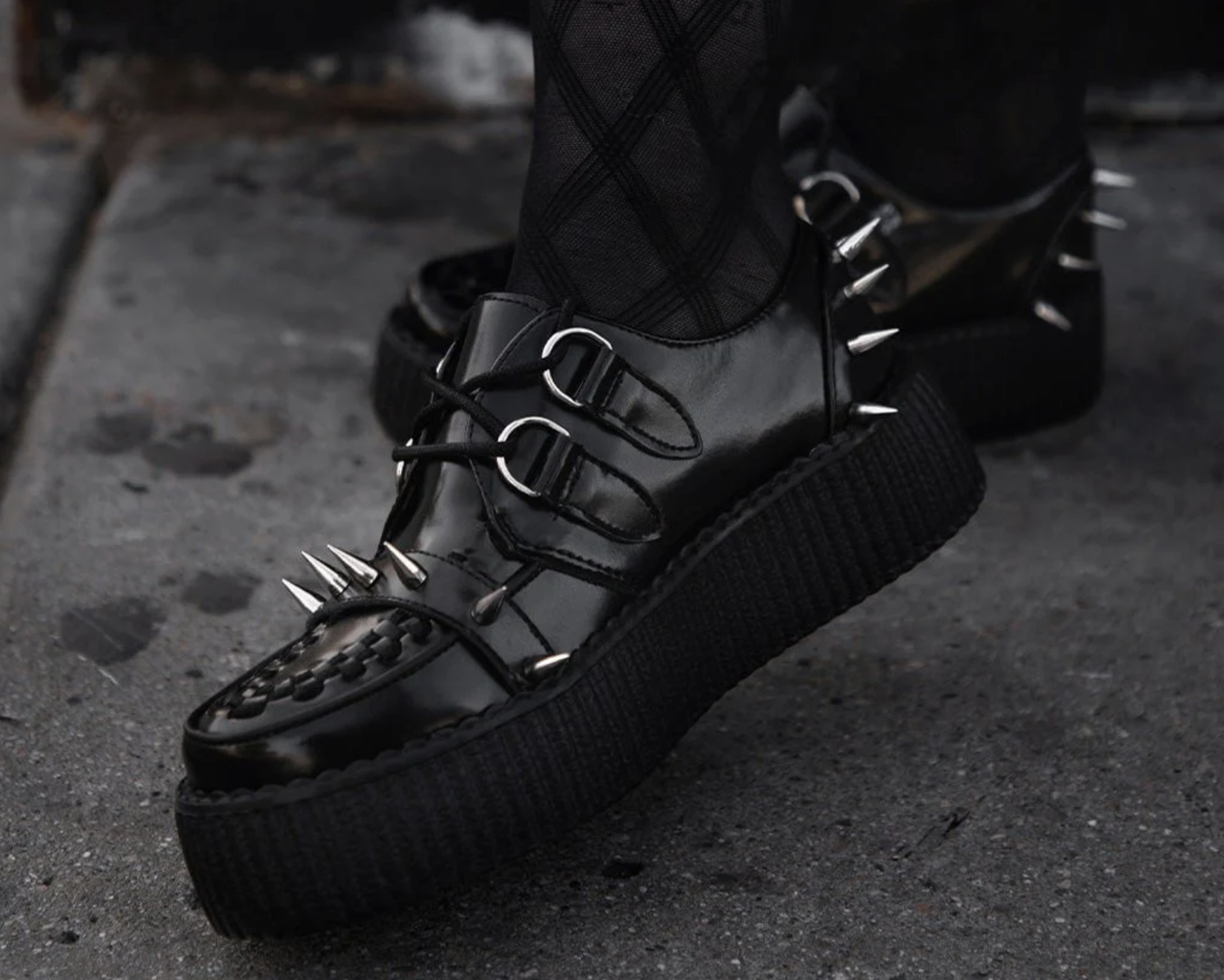 T.U.K. Footwear Black Leather Spike Viva Mondo Creeper