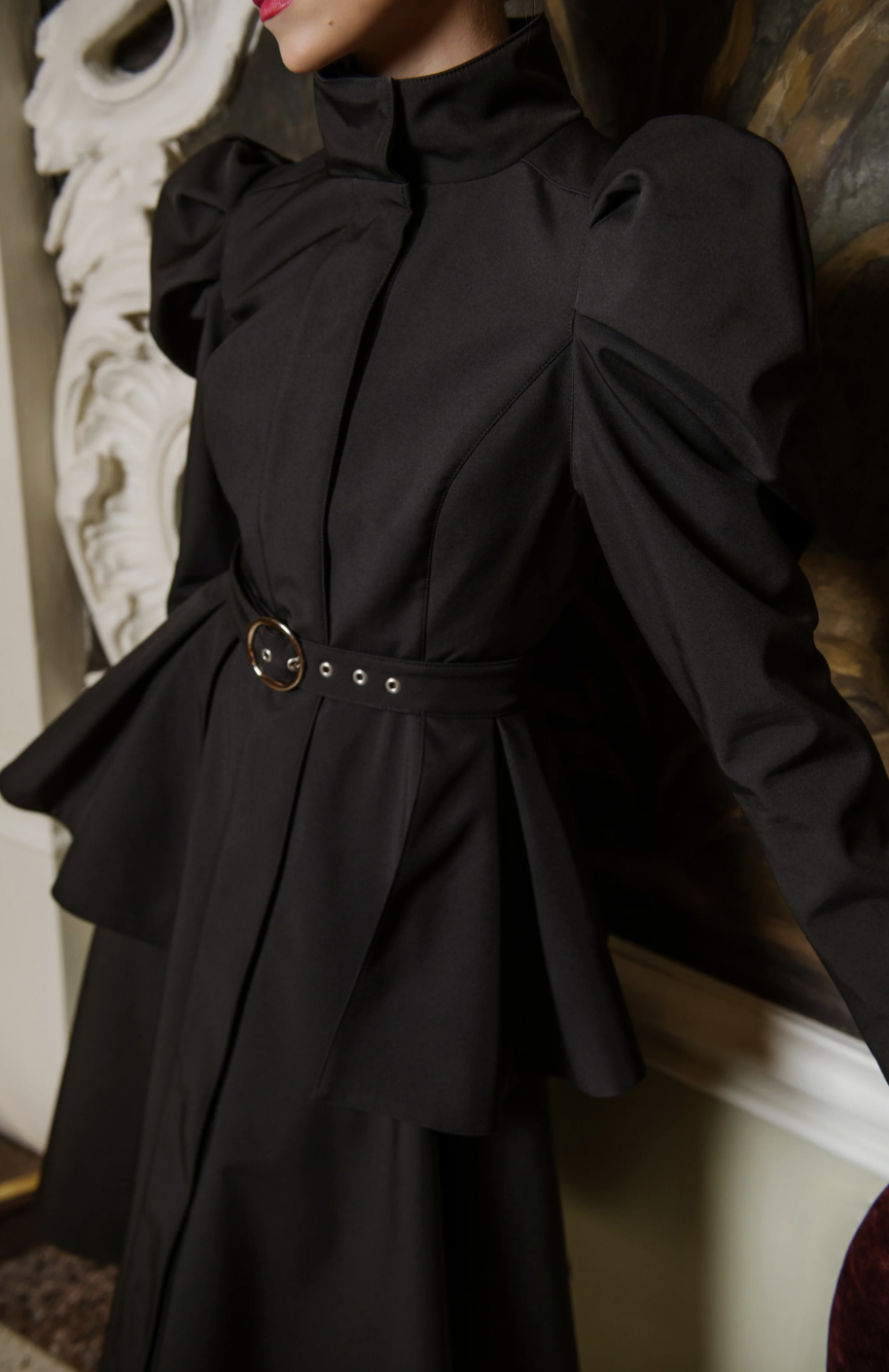 RainSisters Fit and Flare Coat with Balloon-Styled Sleeves in Black