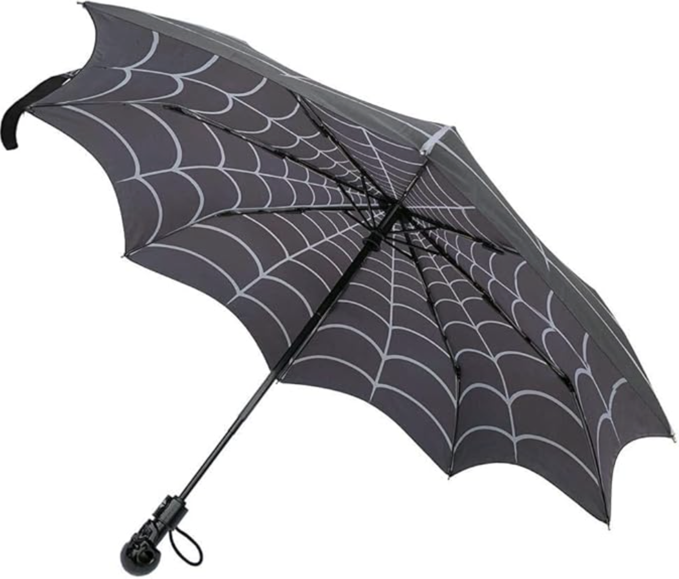 Kreepsville 666 (via Amazon) Skull Handle Spiderweb Umbrella