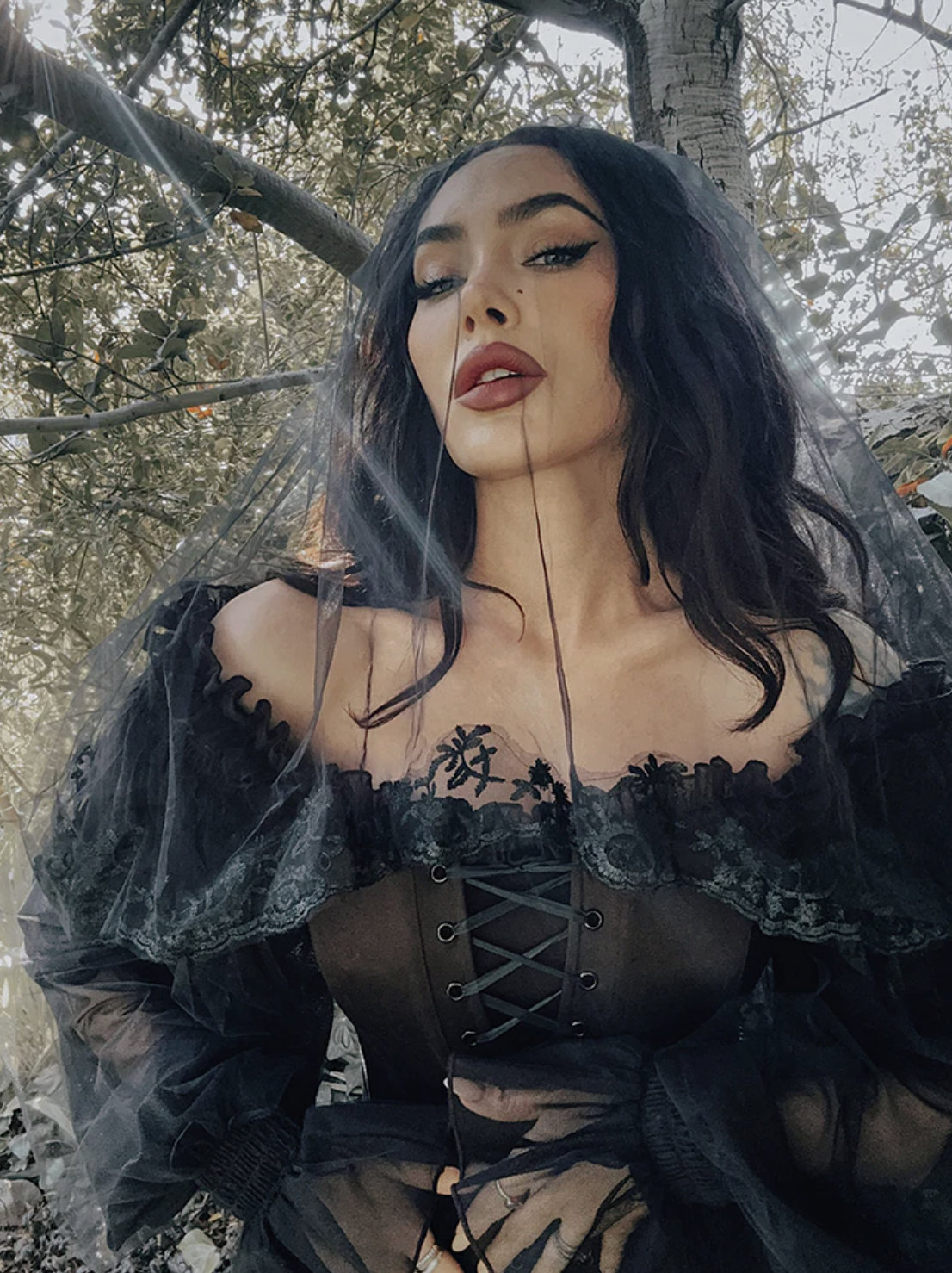 La Femme En Noir Black Veil with Embroidered Lace Trim