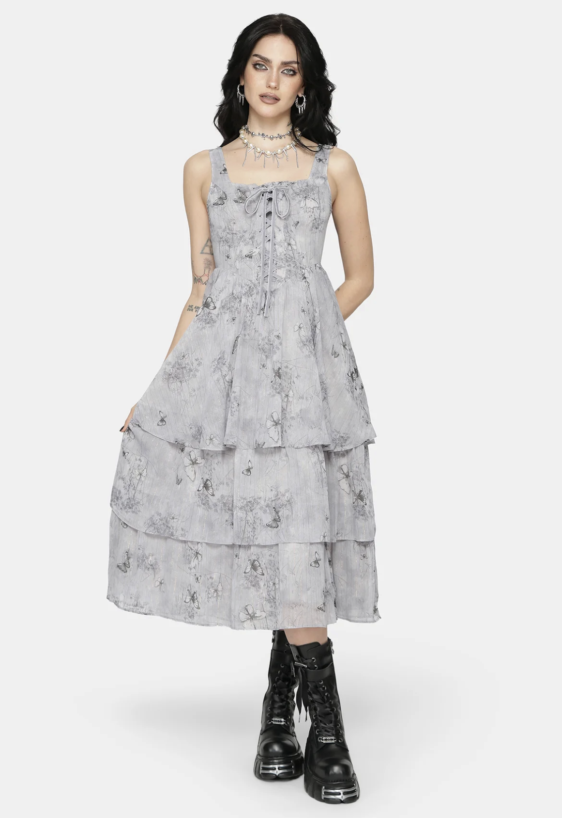 Disturbia Aureline Butterfly Tiered Midi Dress