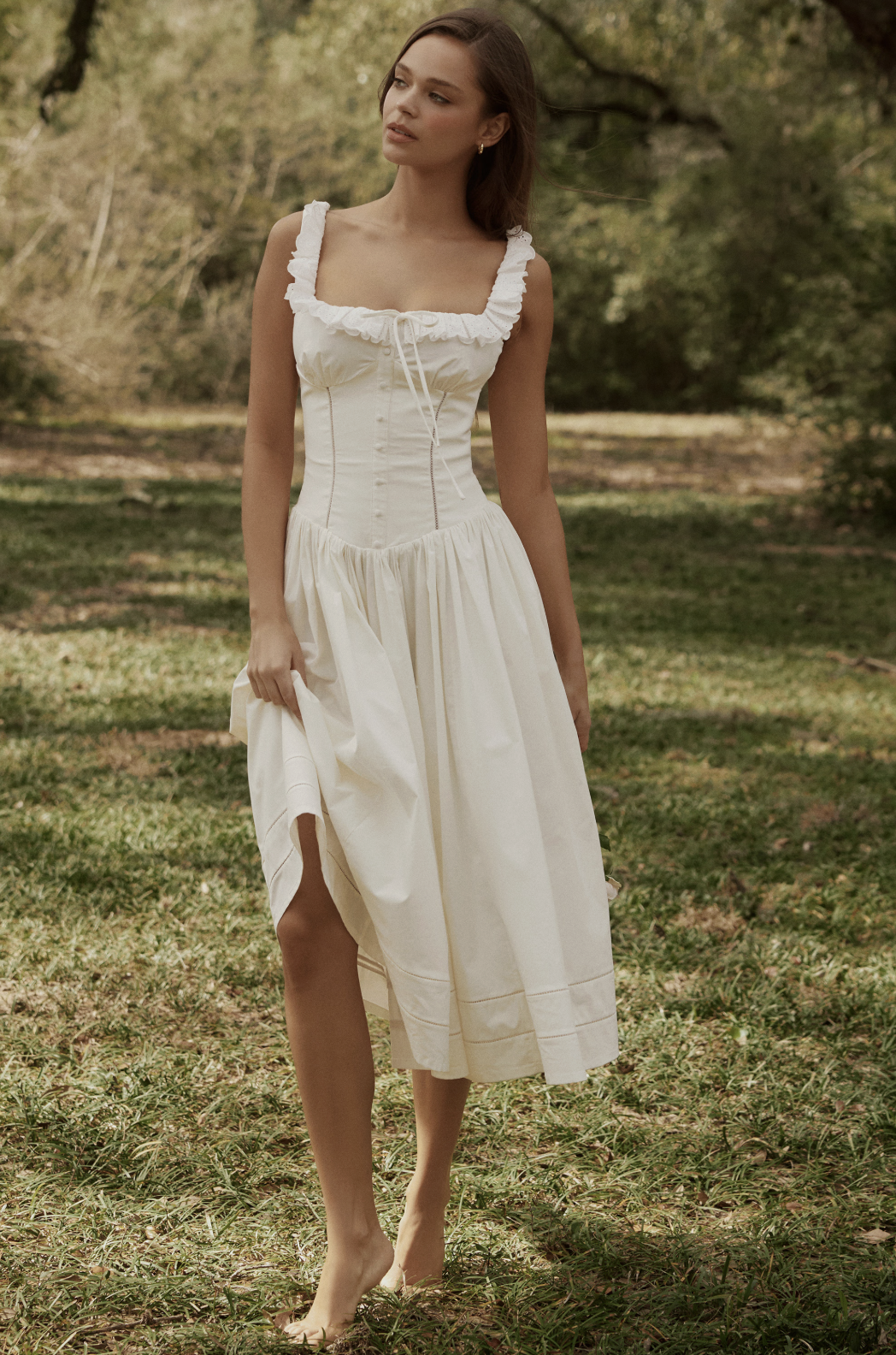 House of CB Phoebe White Cotton Broderie Anglaise Trim Midi Dress