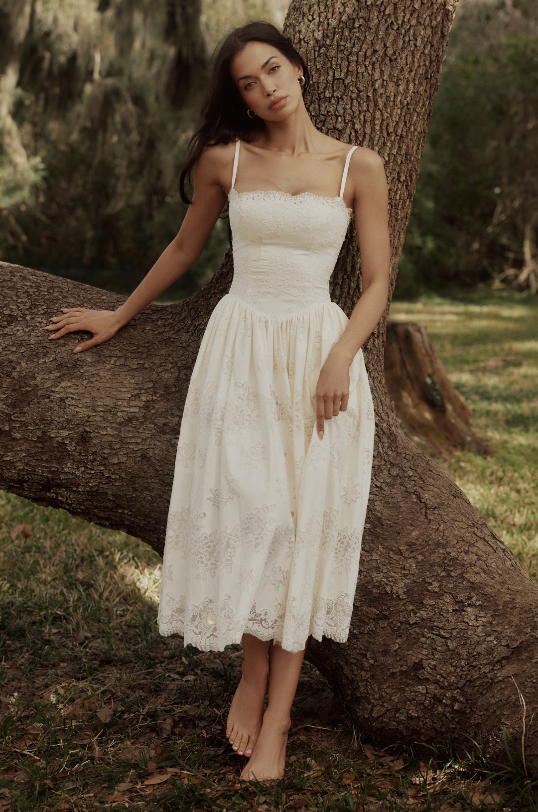 House of CB Chloe White Custom Lace + Cotton Midi Sundress