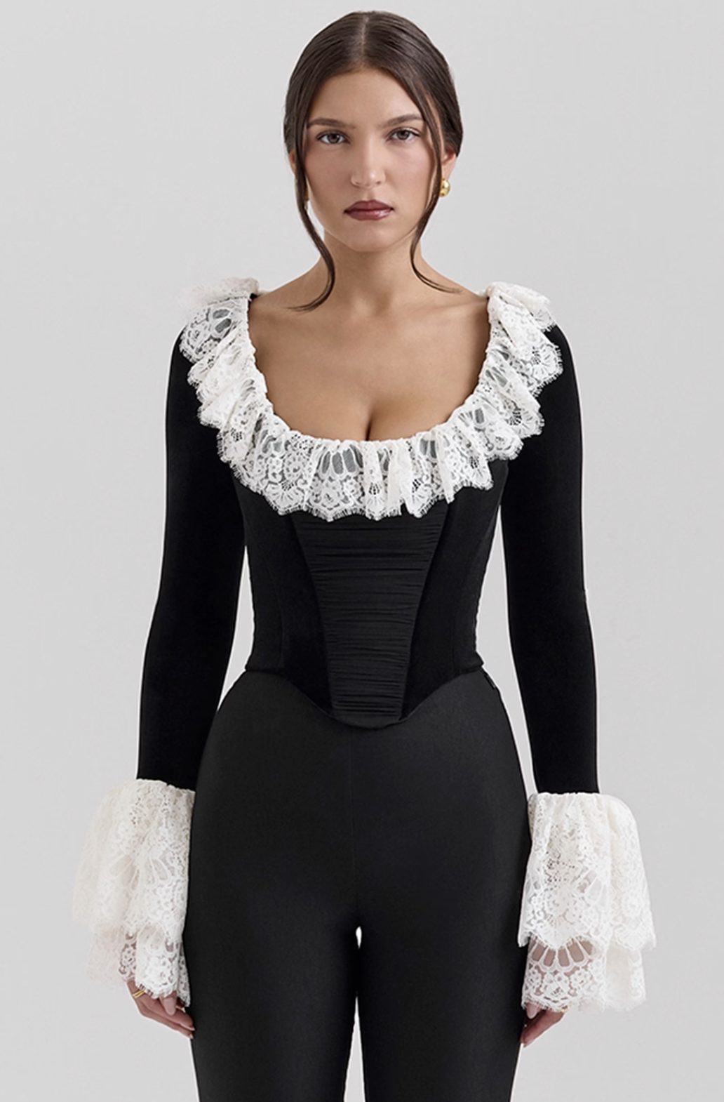House of CB Jacinda Black Velvet Lace Trimmed Corset Top