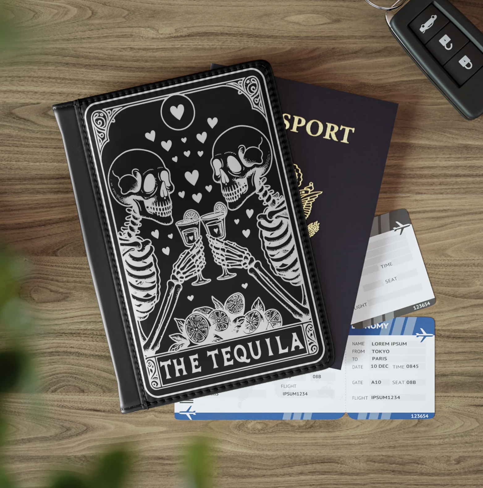Four Coffins Goth Tarot Card THE TEQUILA drinker Passport Cover