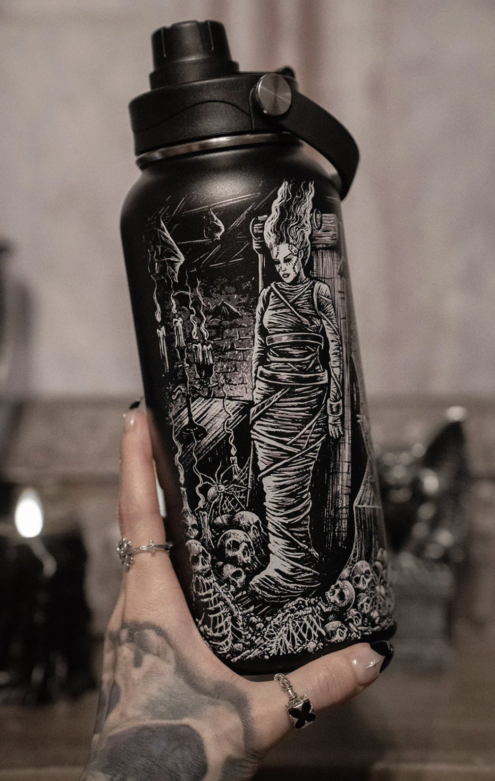 Vampire Freaks Frankenstein And Bride 32 Oz Water Bottle