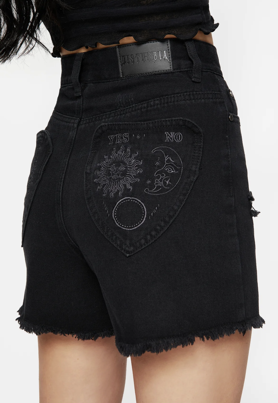 Disturbia Planchette Embroidered Distressed Denim Shorts