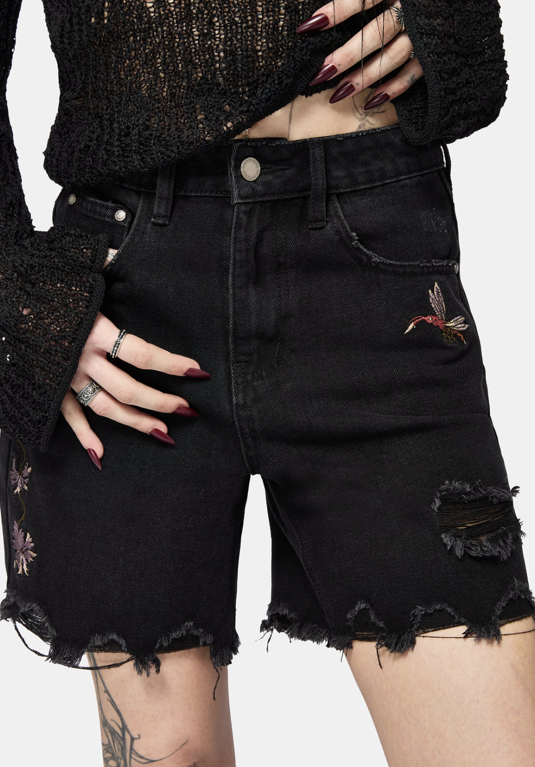 Disturbia Poison Eden Embroidered Denim Short