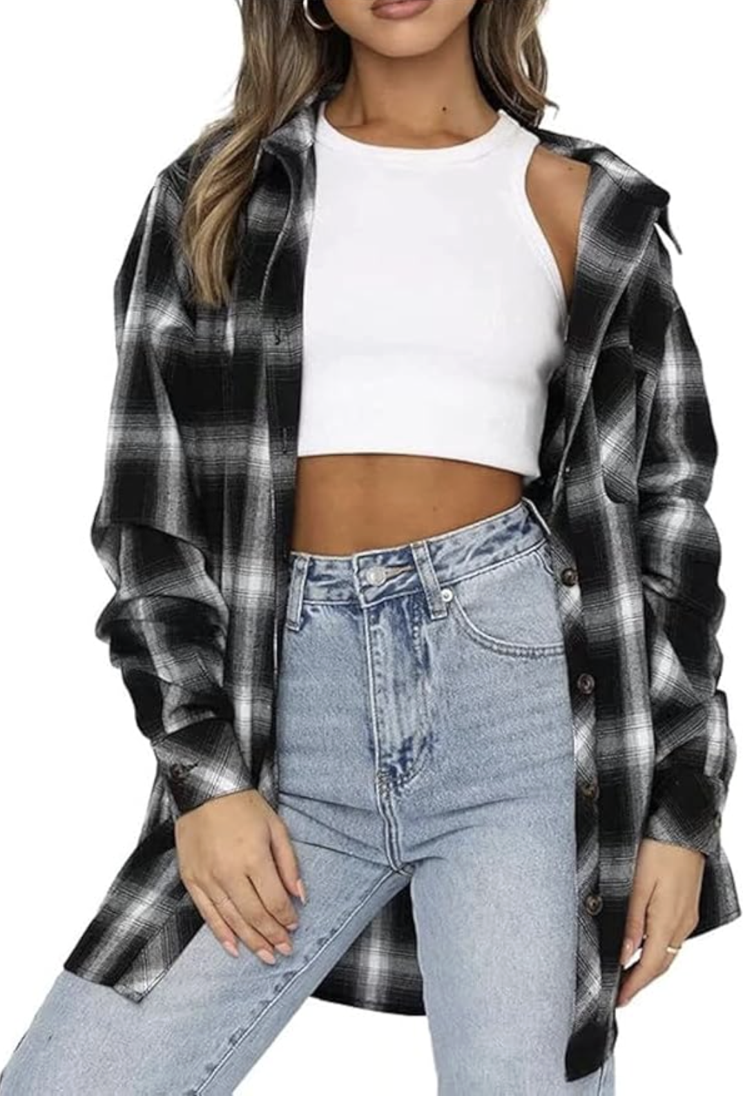Megfie (via Amazon) Oversized Womens Flannel Plaid Soft Flannel Button Down