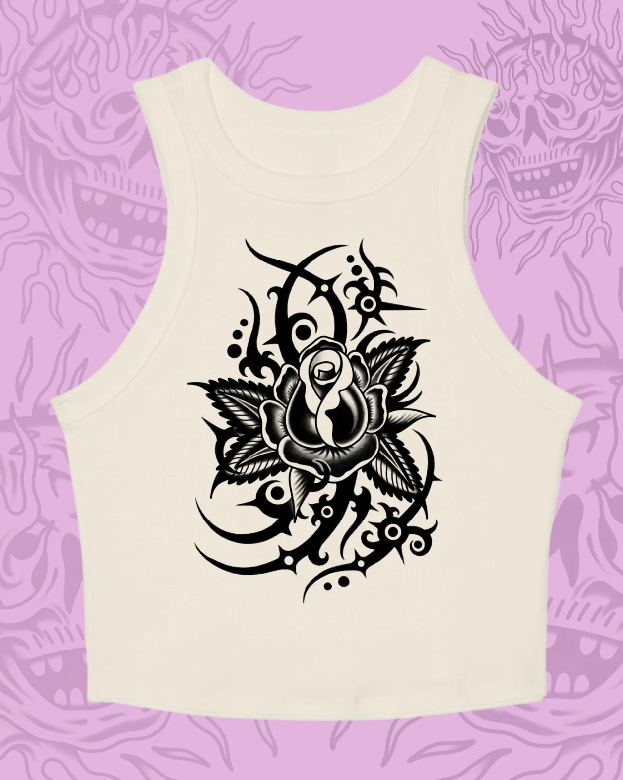 Take to the Grave Rose Ribbed Racer Tank