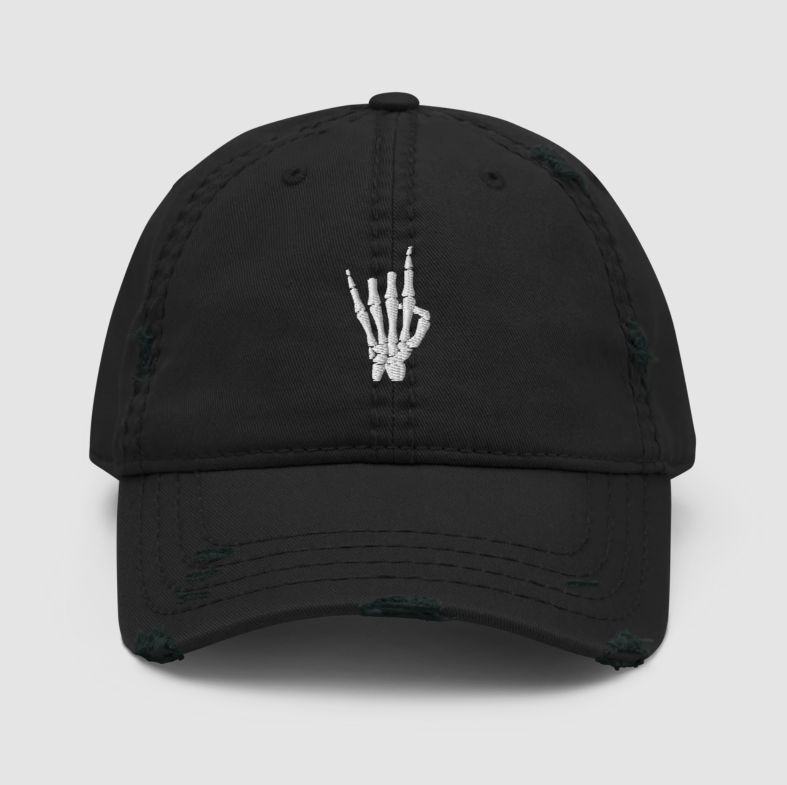 Goth Cloth Rock On Skeleton Distressed Dad Hat