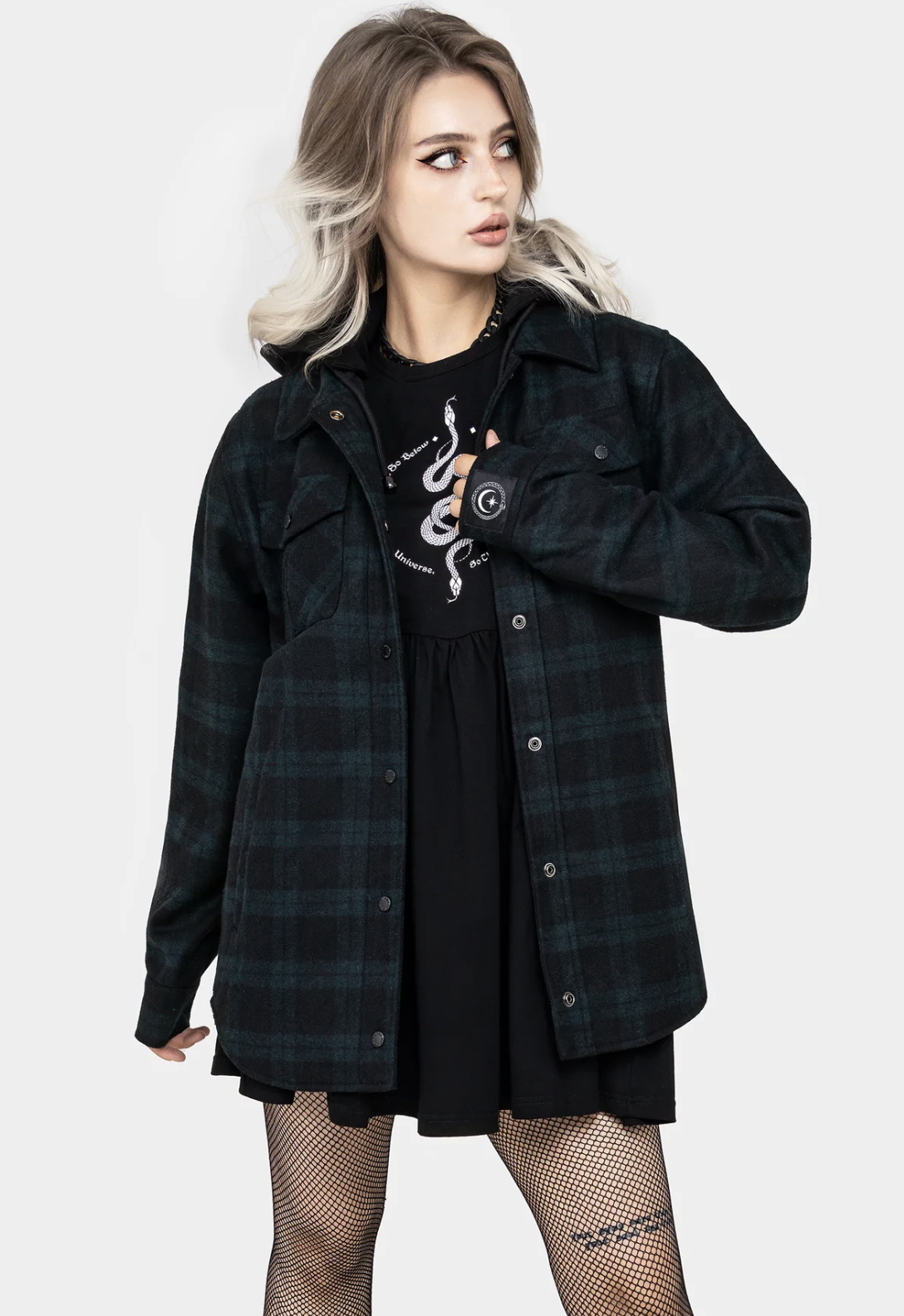 Disturbia Trellis Hooded Pocket Wool Blend Check Shacket