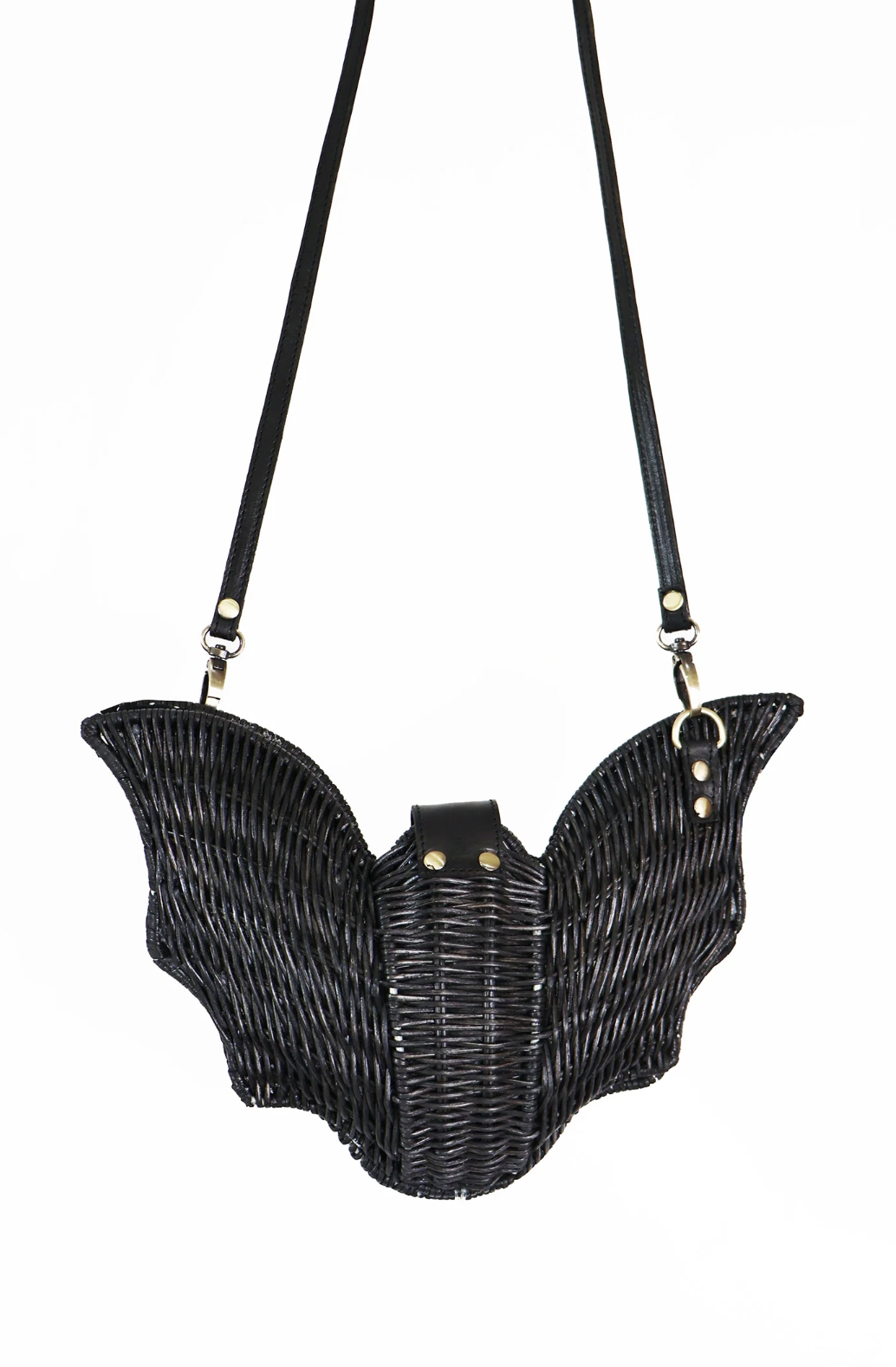 Bonsai Kitten, Midnight Black Bat Rattan Handbag
