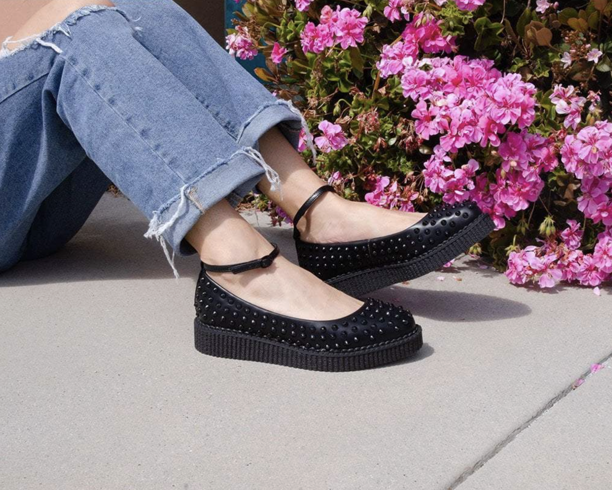 T.U.K. Footwear, As seen on #TUKSHOES / #TUKOFTHEDAY fans! Black Spiked Pointed Ballet Ankle Strap Creeper