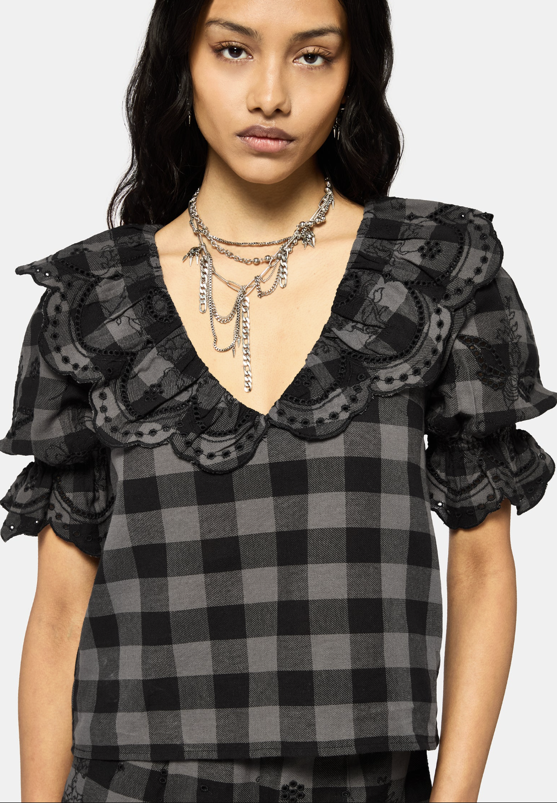 Disturbia, Ashwing Check Broderie Collar Blouse