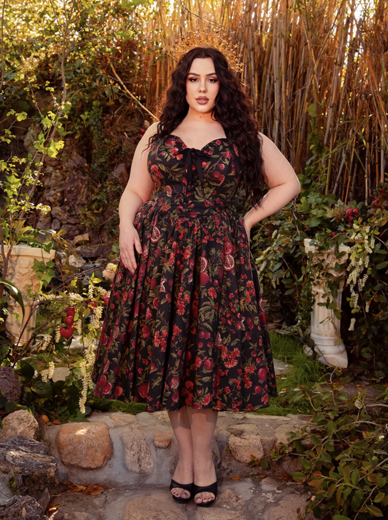 La Femme En Noir Ambrosia Dress in Pomegranate Print