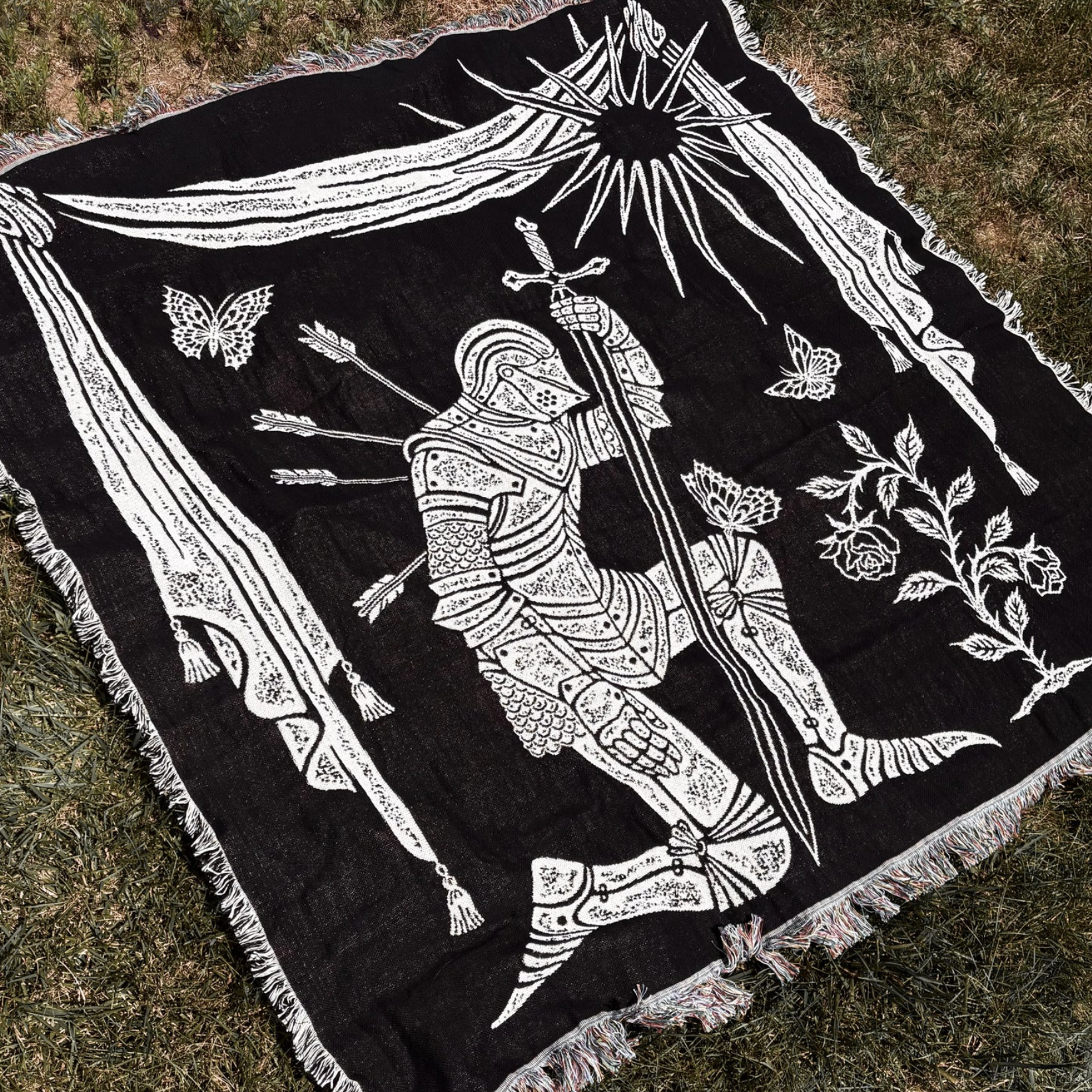 While Oden Sleeps, Kneeling Knight Woven Blanket