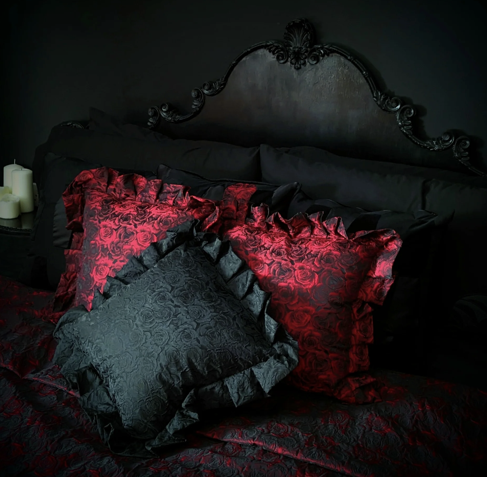 Joely Ball Home, Bed of Thorns Ruffled Romantic Gothic Cushion