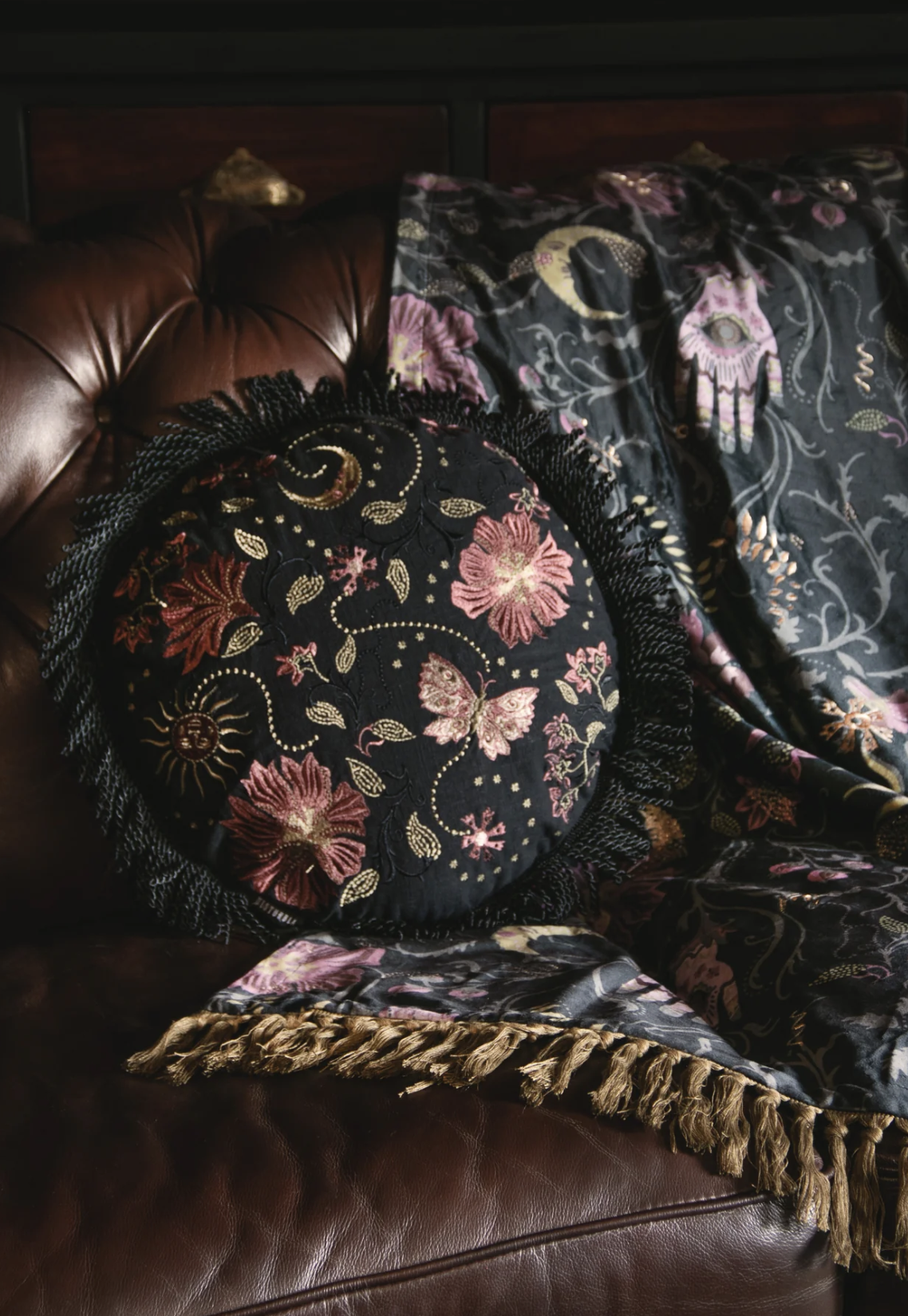 Disturbia, Angela Folk Embroidered Round Cushion