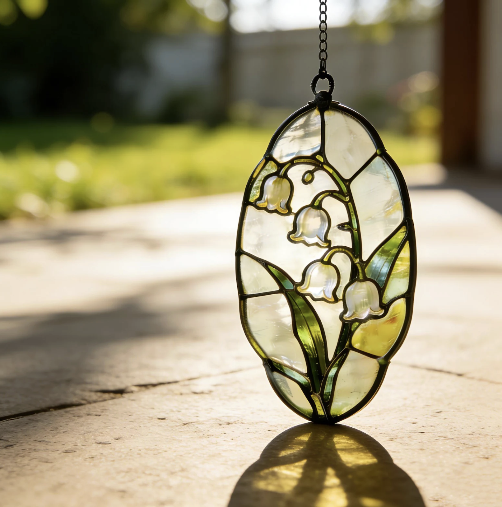 ShophiaCrafts (via Etsy), Handmade Lily of the Valley Stained Glass Suncatcher