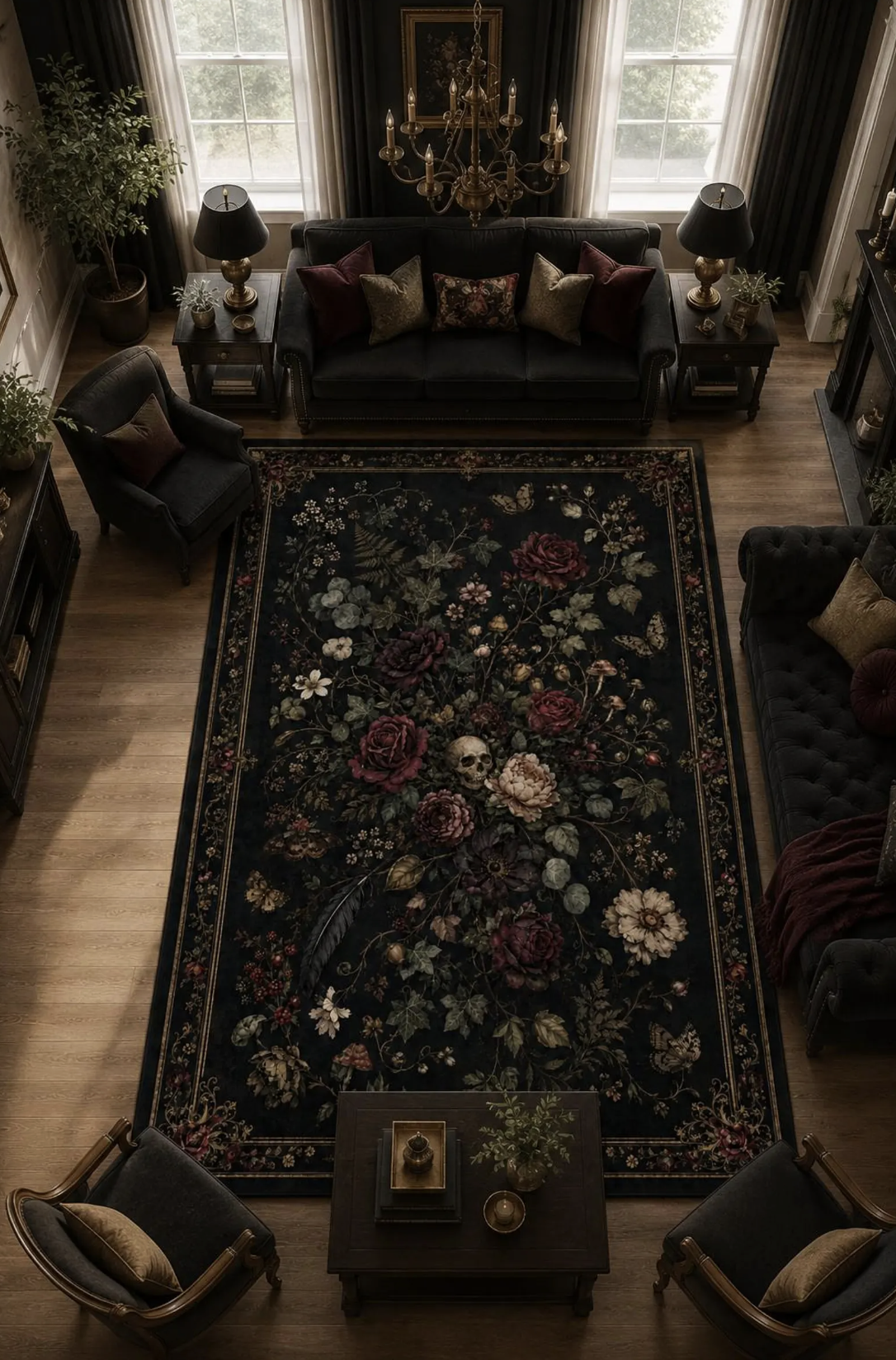 LiyaHomeCo (via Etsy), Gothic Floral Rug