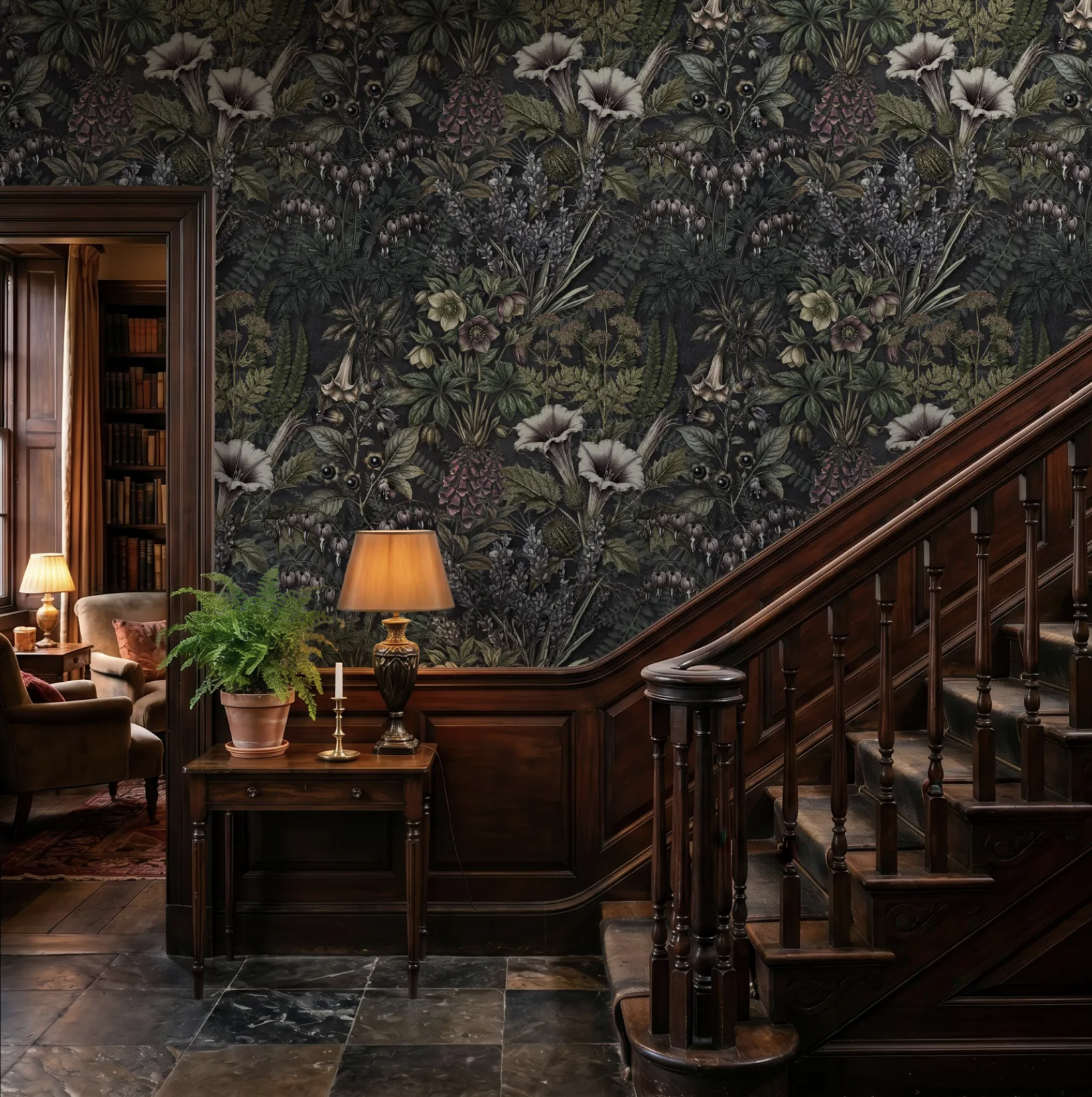 PaperedCharmDesigns (via Etsy), Dark Academia Wallpaper