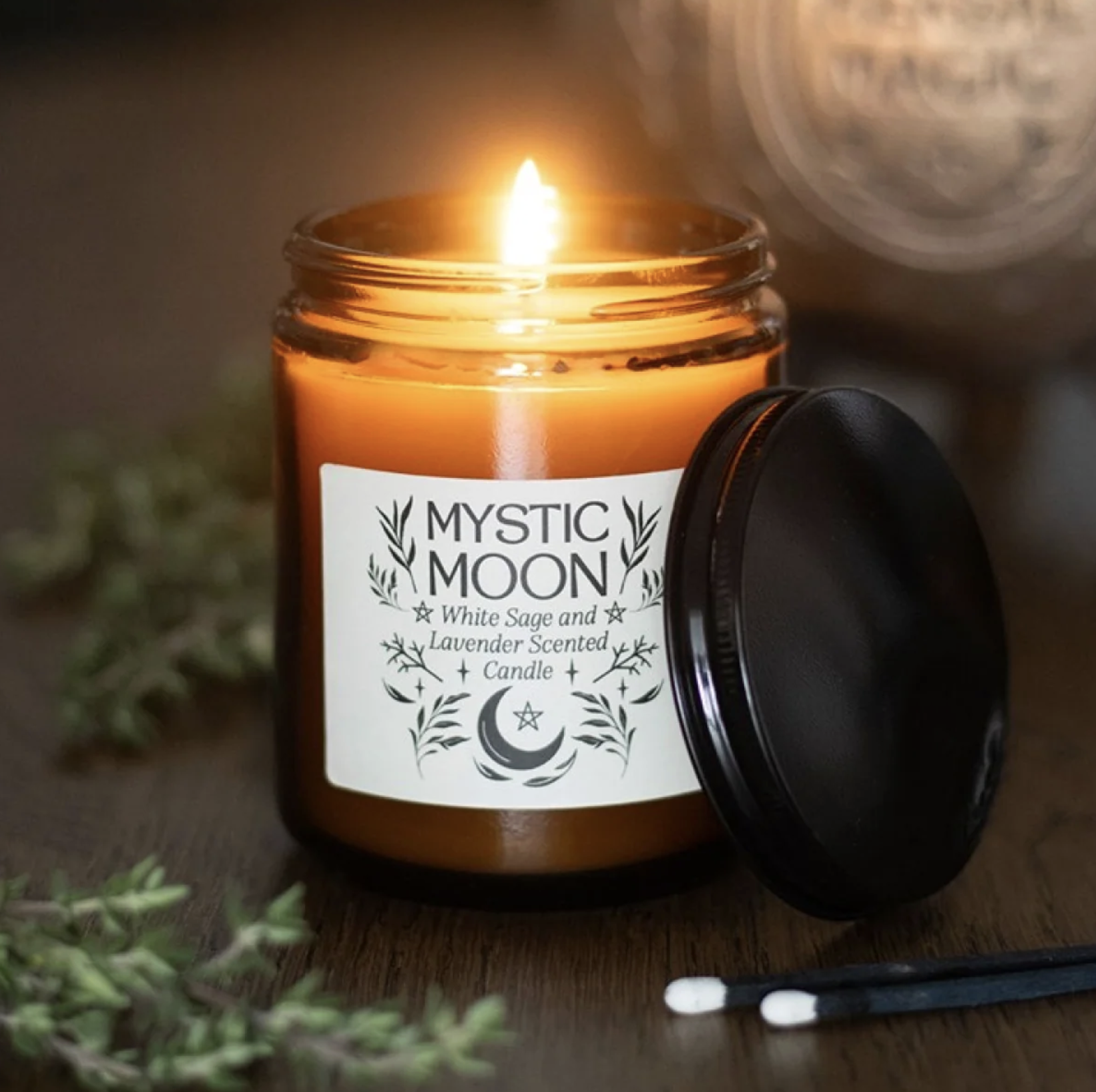 Something Different (via Midnight Rose Emporium), Mystic Moon Sage &amp; Lavender Amber Glass Candle