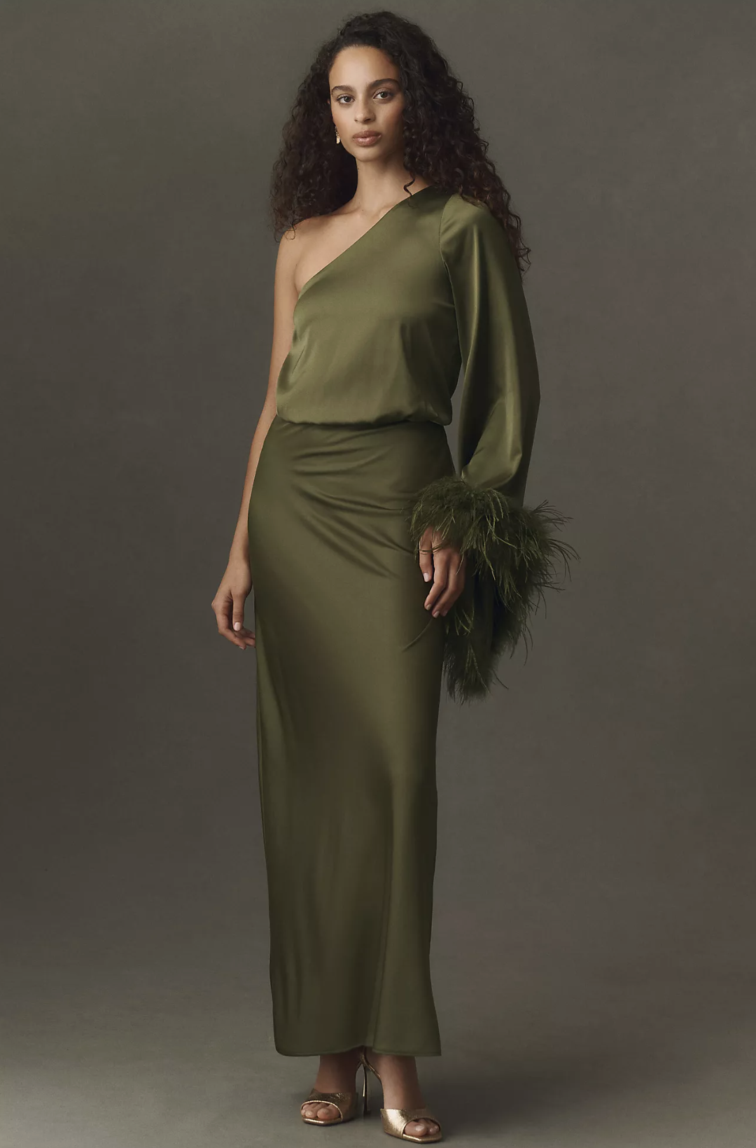 Hutch One-Shoulder Feather Maxi Dress