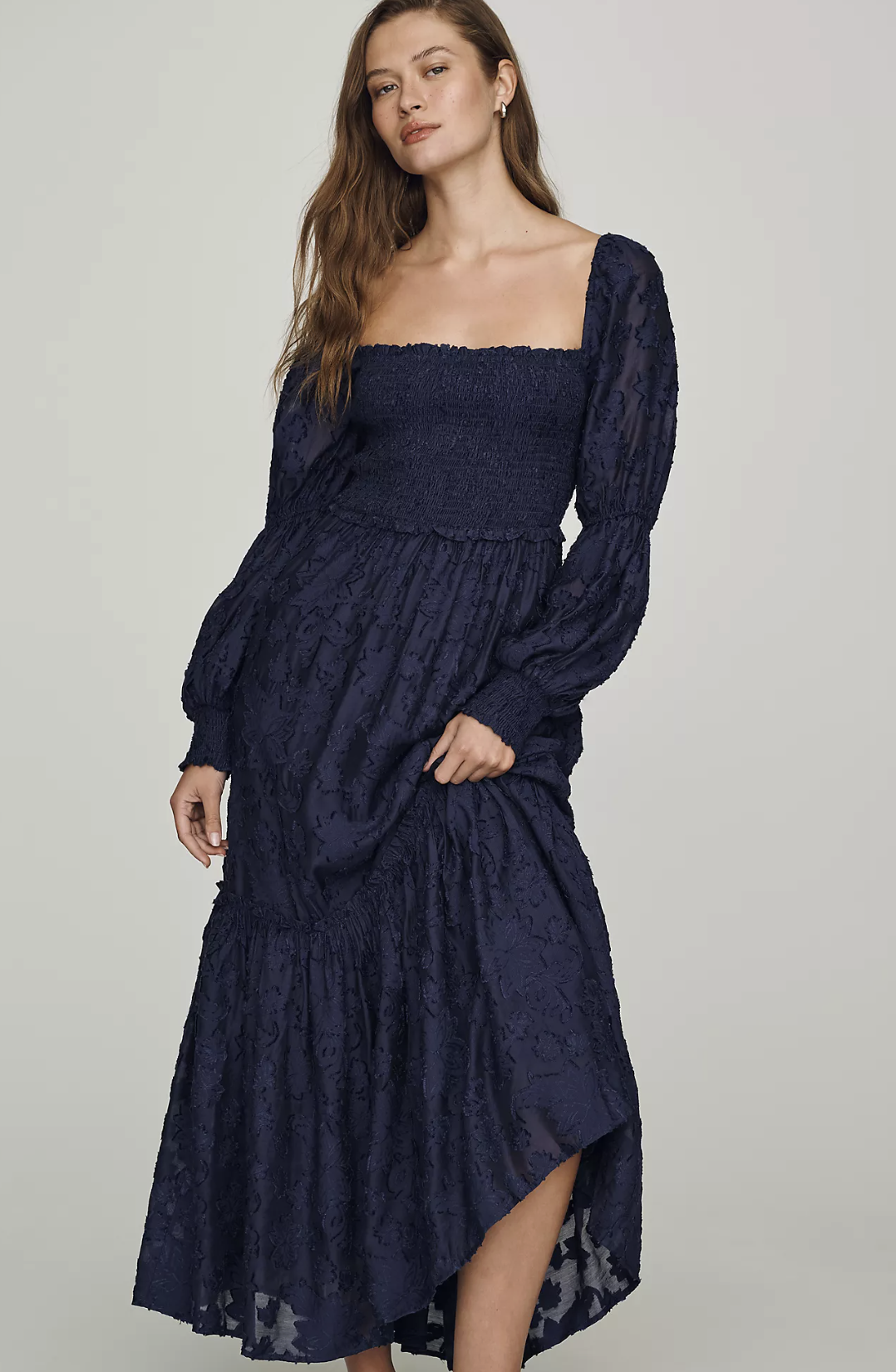 By Anthropologie Tiered Puff Sleeve Midi Dress