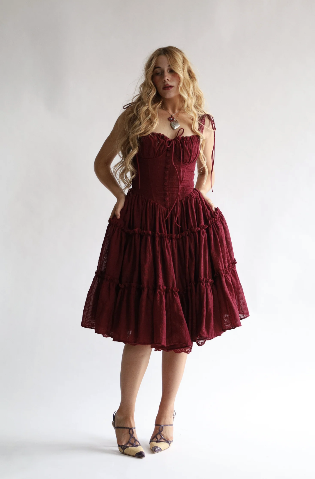 Wild Rose &amp; Sparrow, The Fae Midi Dress in Garnet
