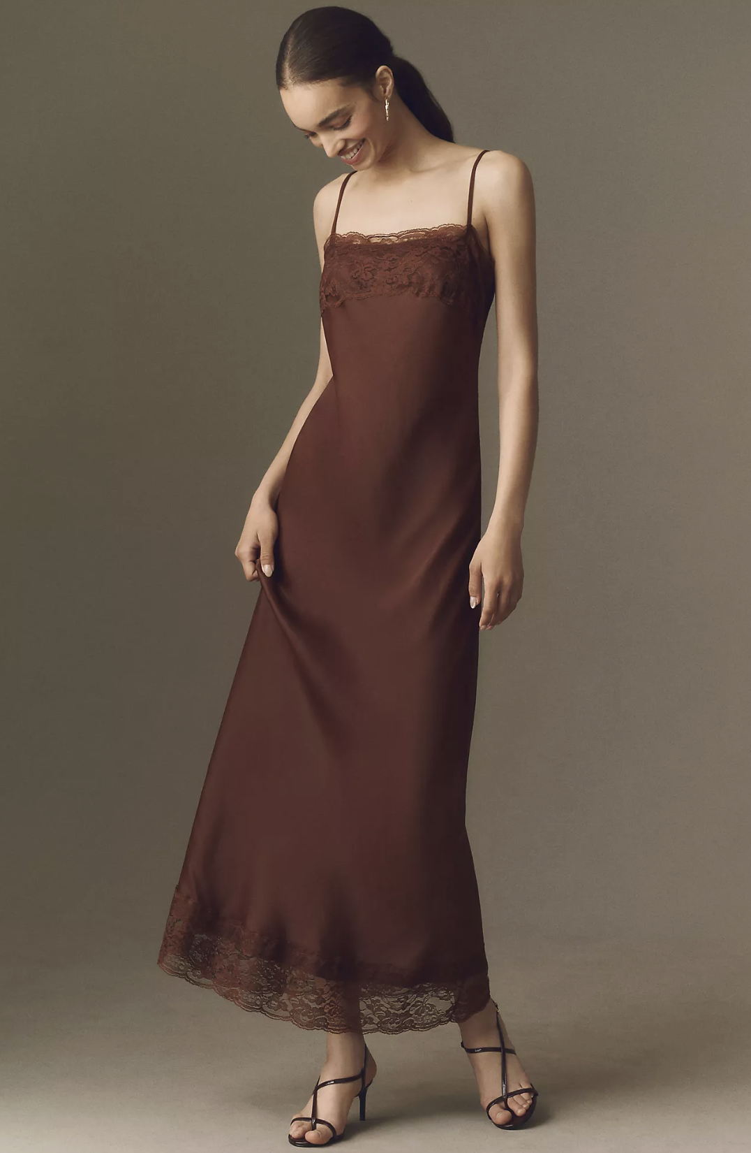 BHLDN Lace Satin Slip Maxi Dress