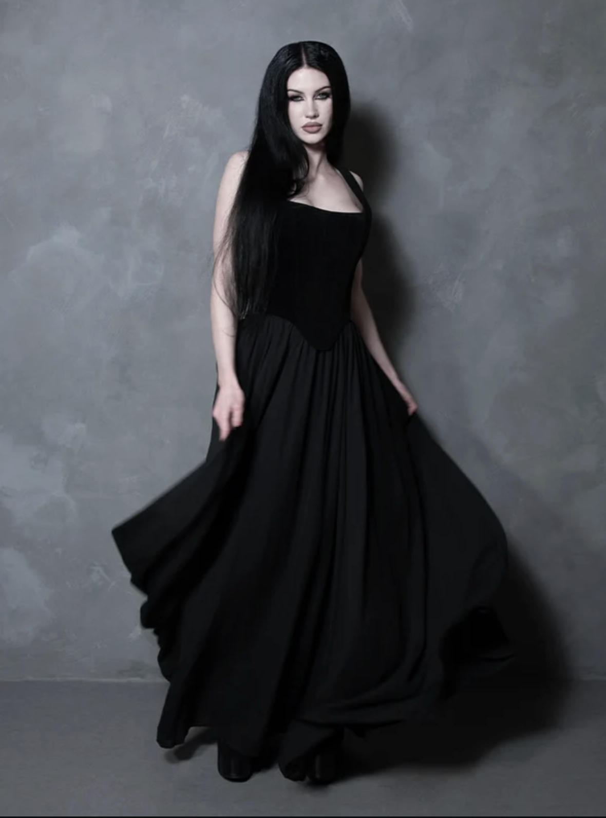 La Femme En Noir Mythical Maxi Skirt in Black Chiffon
