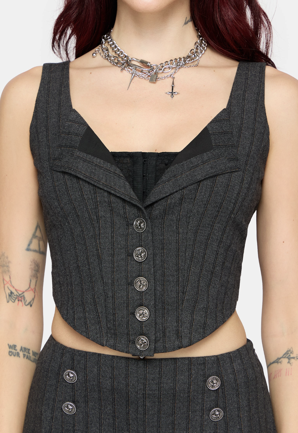 Disturbia Blair Pinstripe Lace Insert Corset
