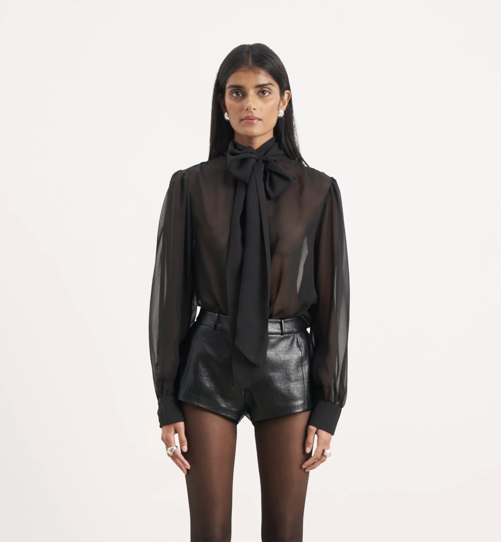 Because of Alice Sheer Chiffon Tie Neck Blouse