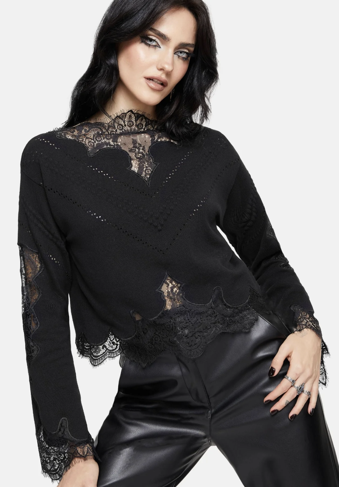 Disturbia Stormwoken Pointelle Lace Detail Knit Jumper