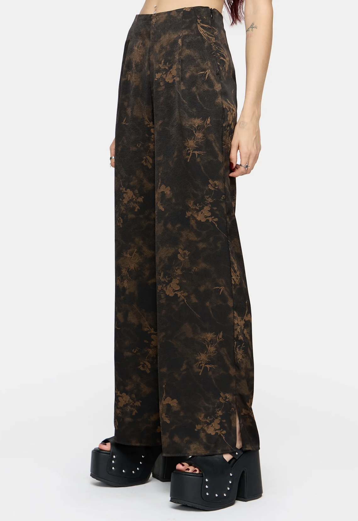 Disturbia Gallo Satin Jacquard Wide Leg Split Trouser