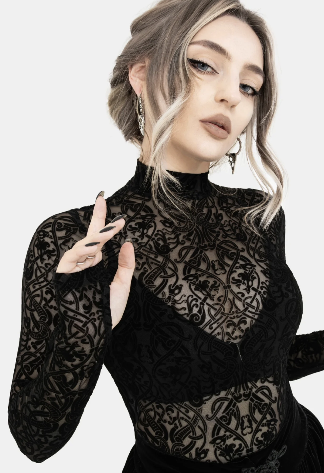 Disturbia Disrupt Dragon Mesh Long Sleeved Top